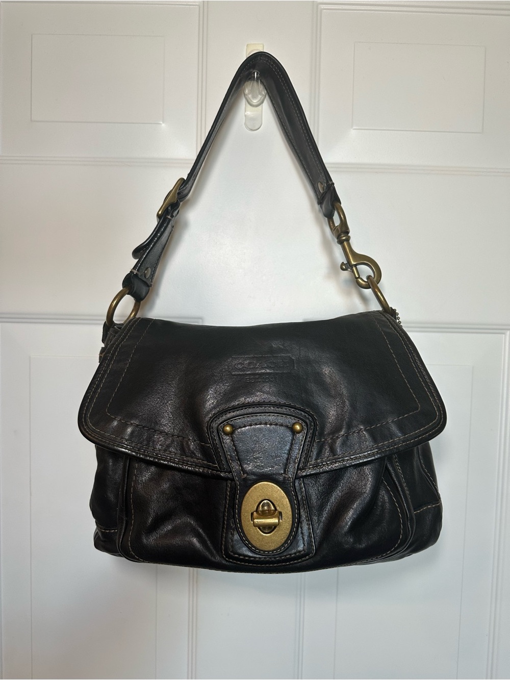 COACH Legacy Ali Flap Shoulder Bag Black Leather Y2K Vintage - Picture 2 of 14